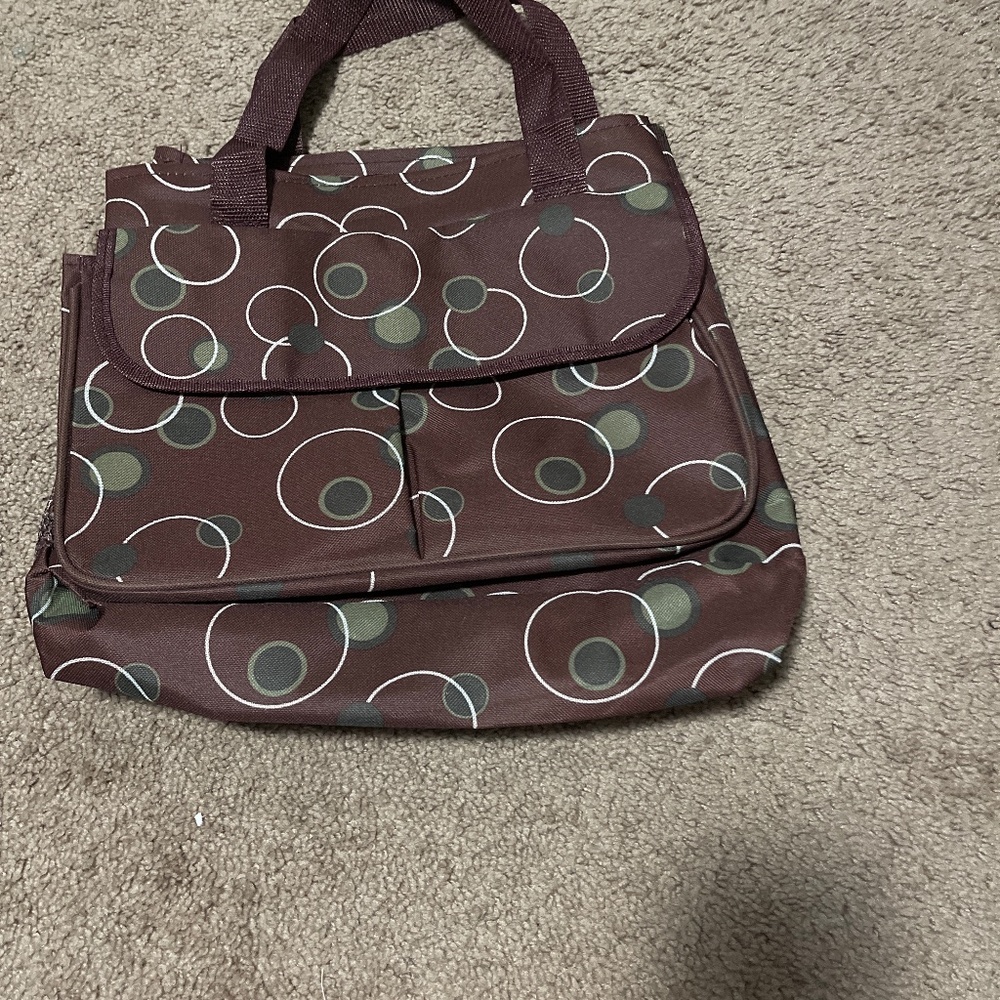 Shoulder Tote Picnic Bag Brown Circles